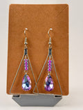 Lavender Beaded Triangle Dangle Earrings 2" Drop