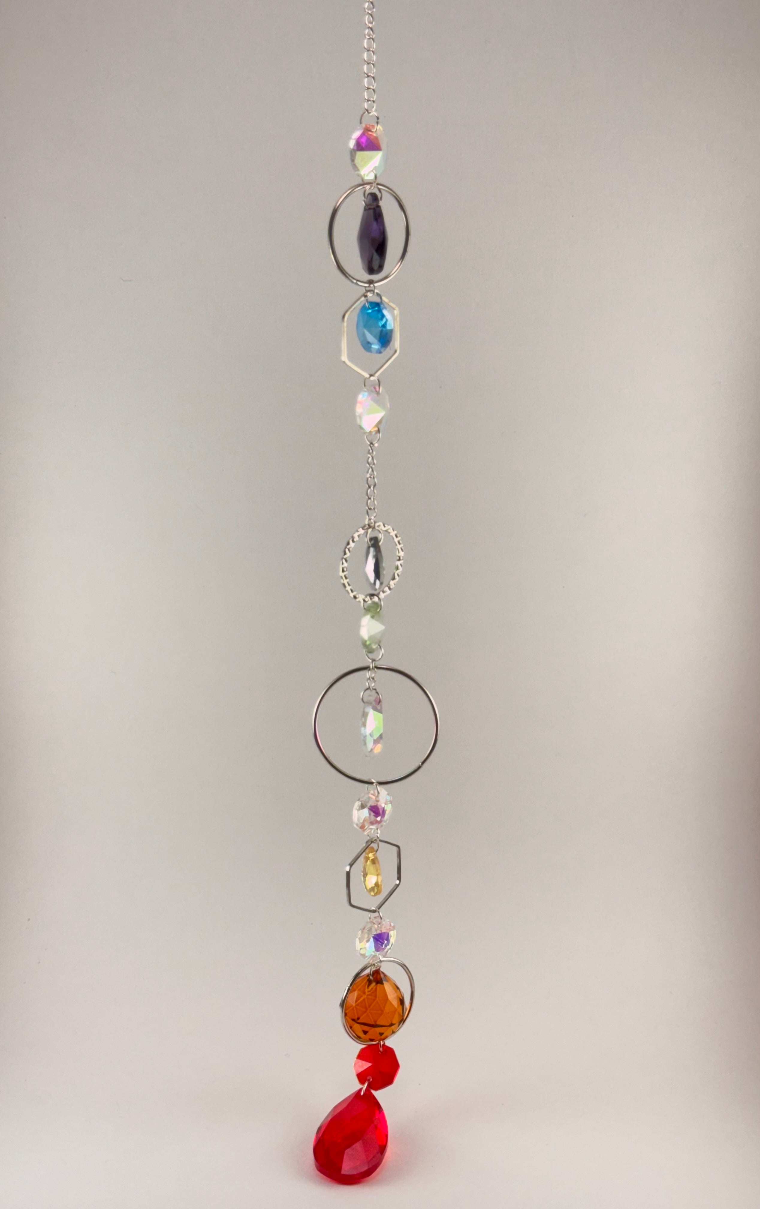 Rainbow Beaded Sun Catcher – Hexagon & Circle Chain